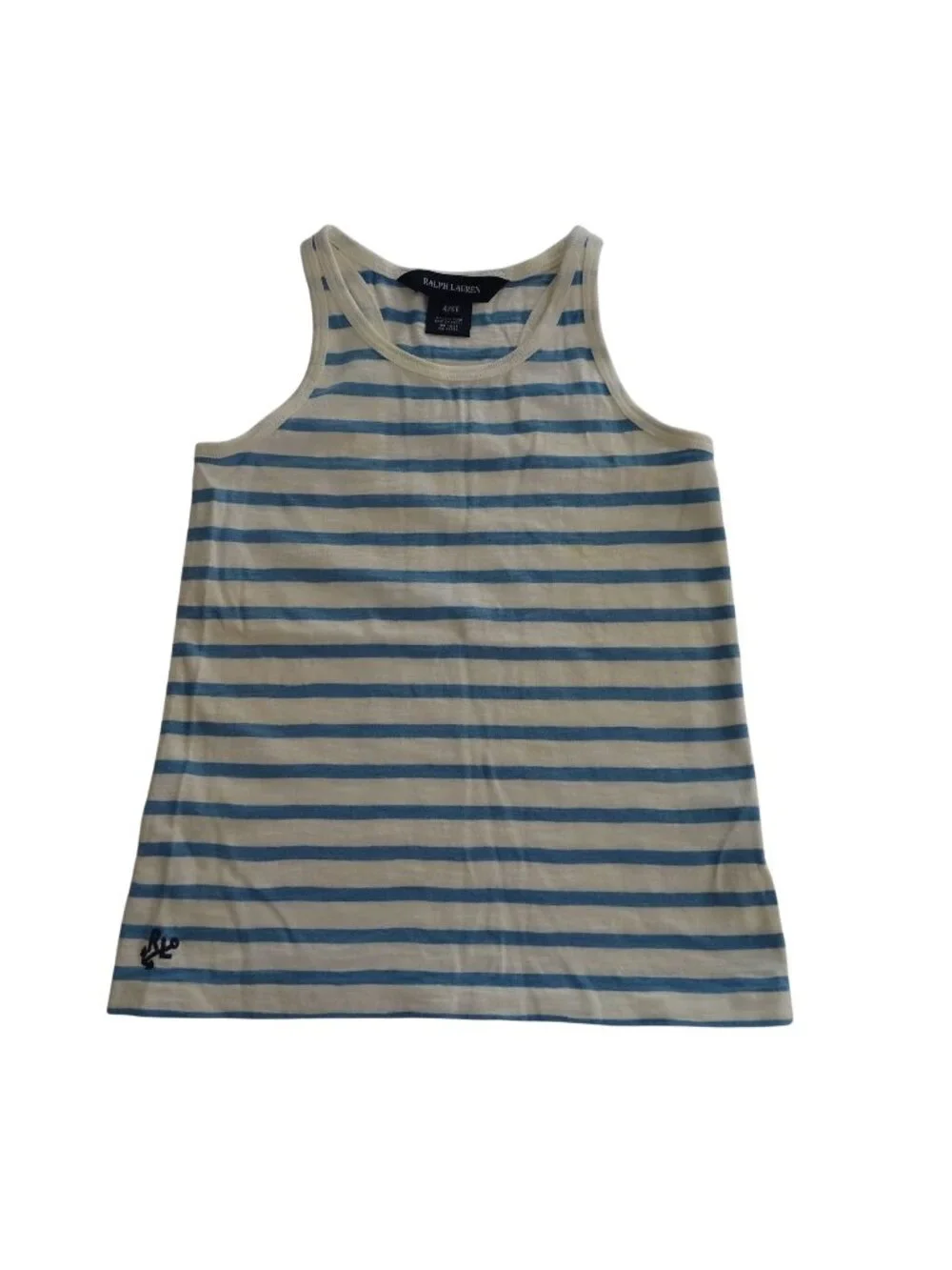Ralph Lauren Striped Tank Top Girls Size 4 4T Blue Cream Cotton Nautical Summer